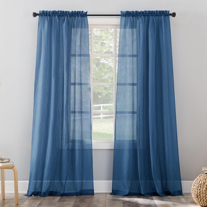 No. 918 Erica Crushed Sheer Voile Rod Pocket Curtain Panel, 51" x 63", Blue - Image 1